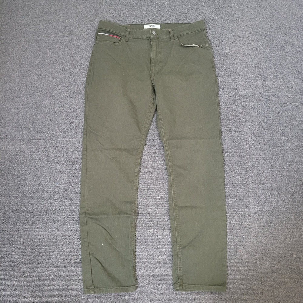 Tommy Jeans Size 36/32 Slim Fit Pants Mens Olive Green Stretch Cotton Chinos